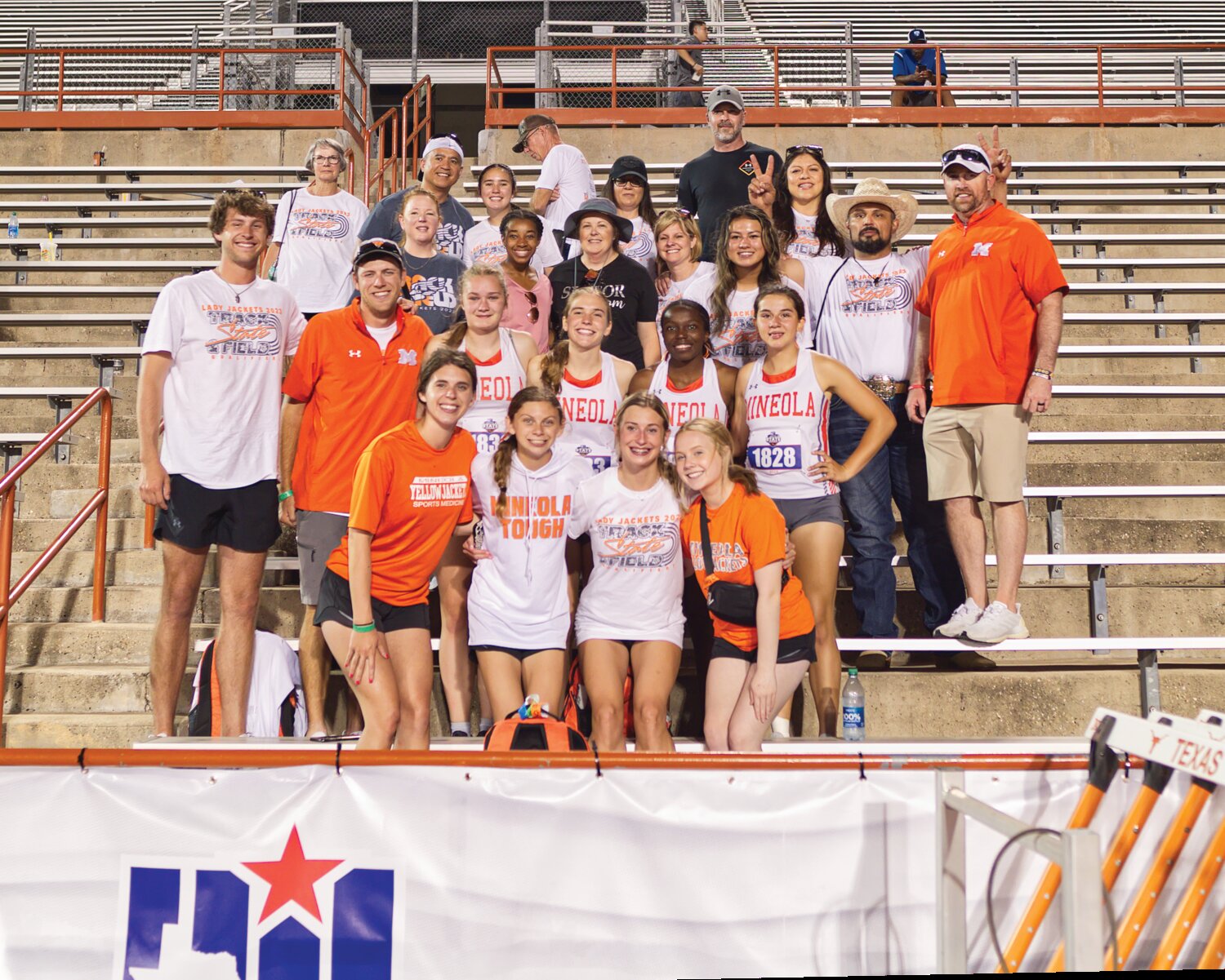 Friends and family gathered at the state track meet last Thursday night to cheer on the Mineola Lady Jacket 1600-meter relay team. [view more relay running]